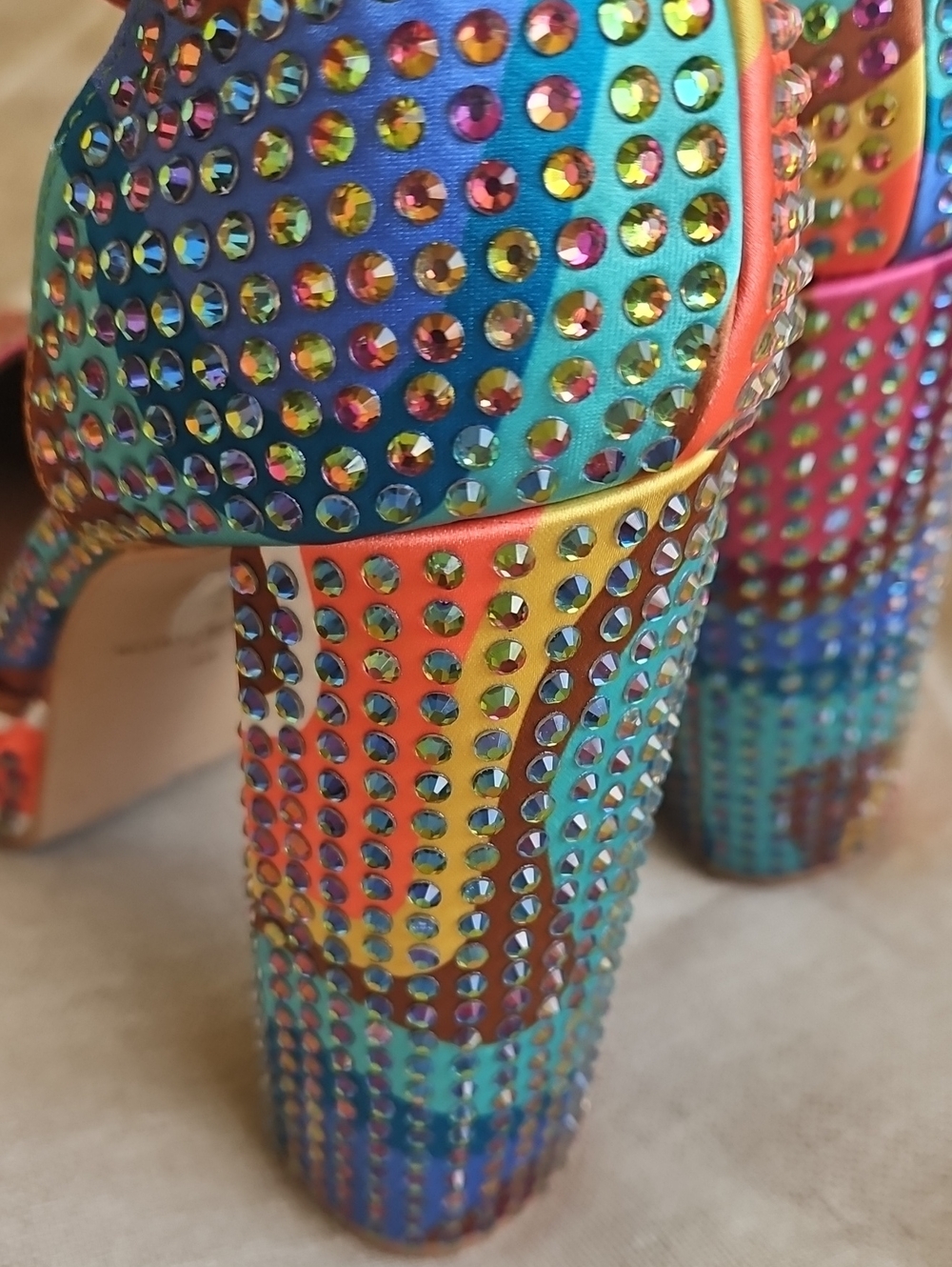 KURT GEIGER Shoreditch Platform Heel Multi Swirl Rainbow Embellished Ankle Strap - Picture 5 of 8